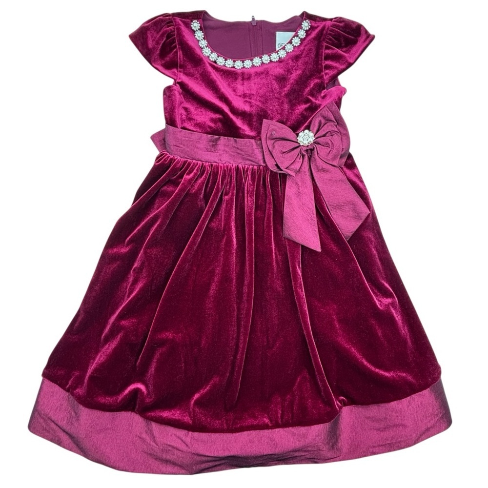 Rare Editions Little Girls Cap Sleeve Fit Flare Velvet Bodice with Bow Dress 6X